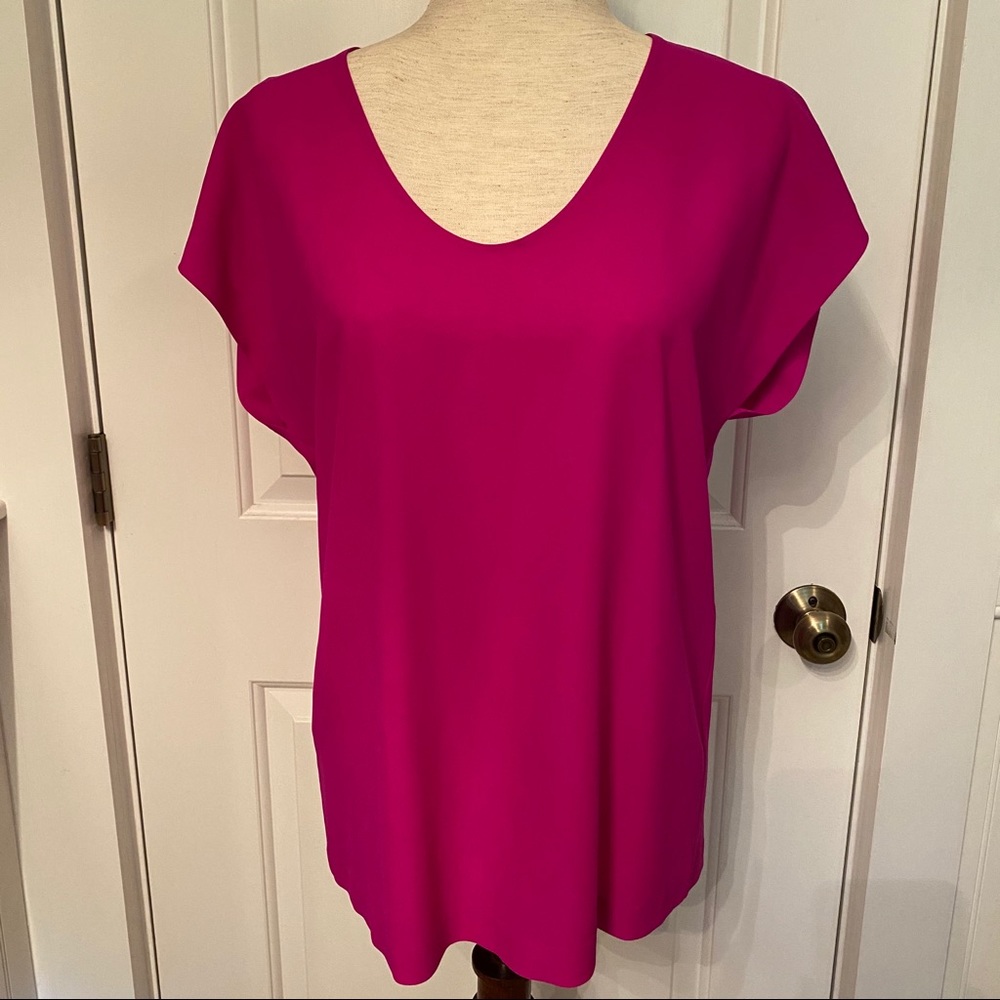 DIANE VON FURSTENBERG BARBIE CORE TOP BLOUSE PINK CREPE SCOOP NECK Sz M ACEDIA